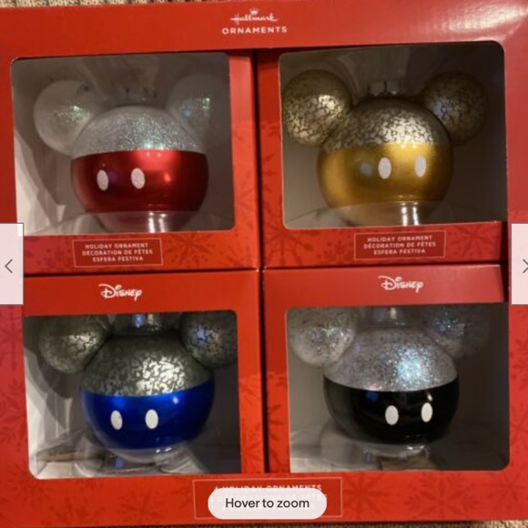 Hallmark Disney Mickey Mouse Icon Glass Ornaments Set of 4 New